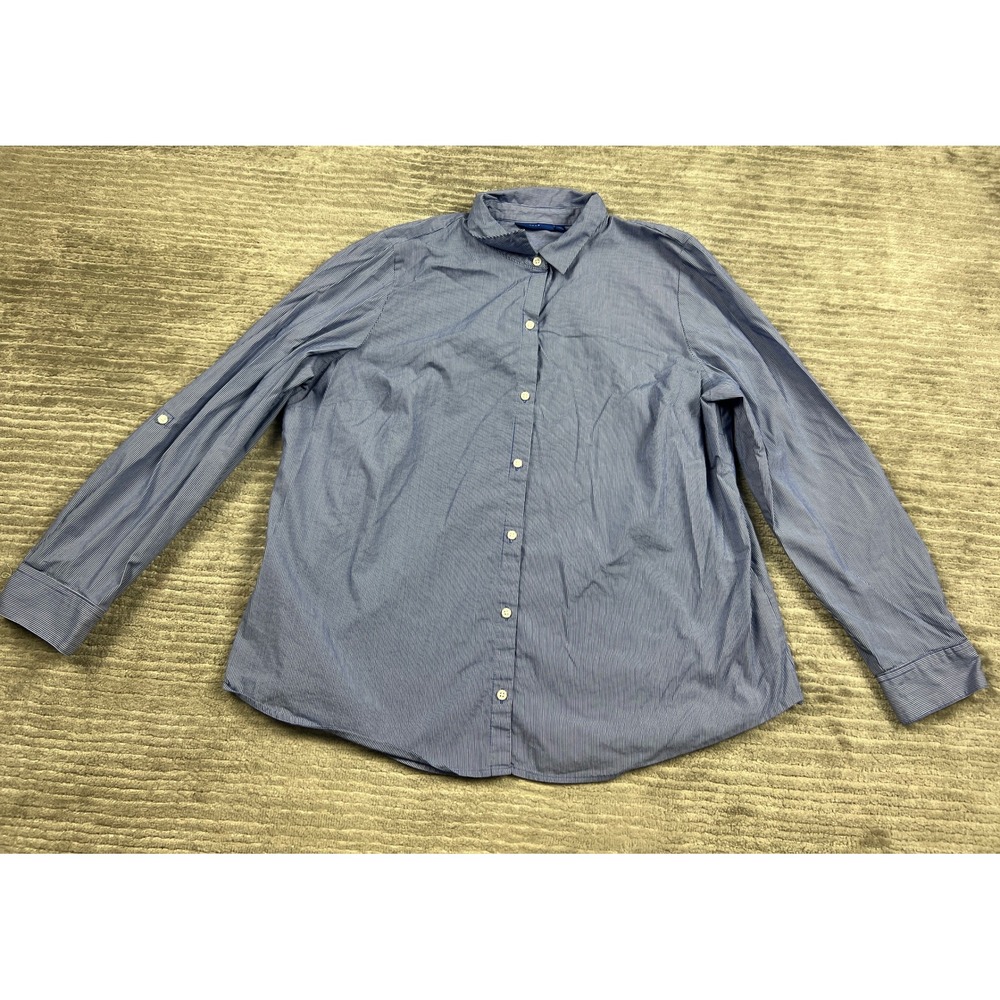 Apt. 9 Button Down Womens XXL Blue Pinstripe Long Sleeve Roll Tab Stretch Shirt